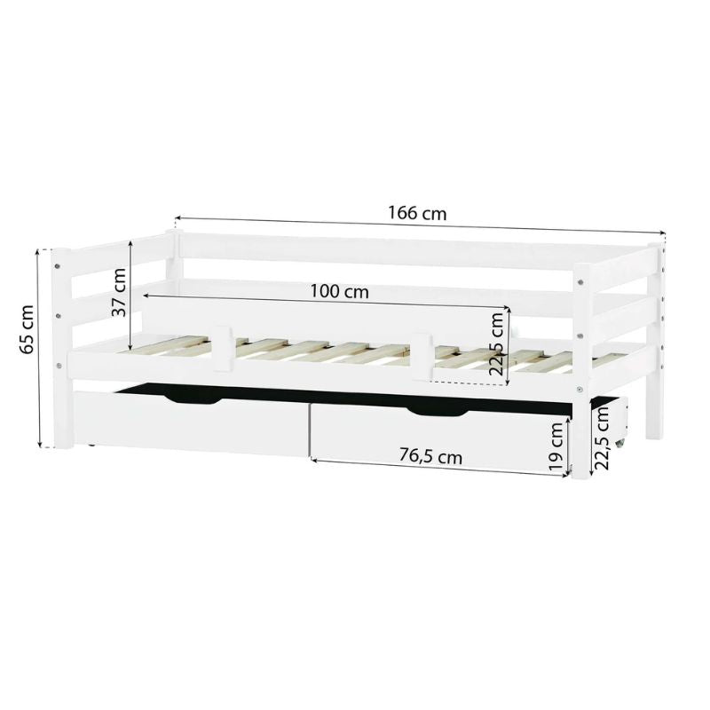 Hoppekids ECO Comfort Toddler Bed 70x160cm with Drawers and Bed Rail