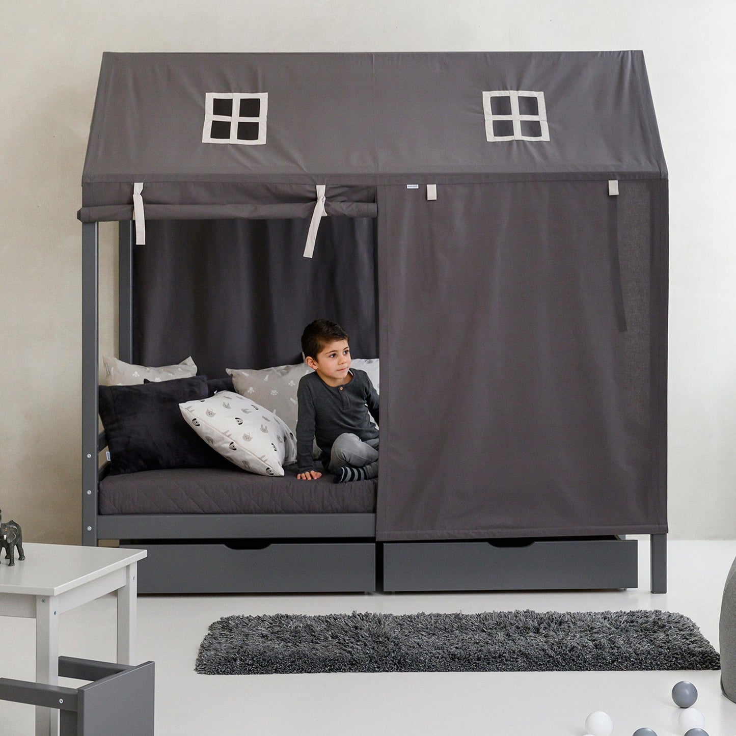 Hoppekids Pets Bed Curtain in Granite Grey for House Bed