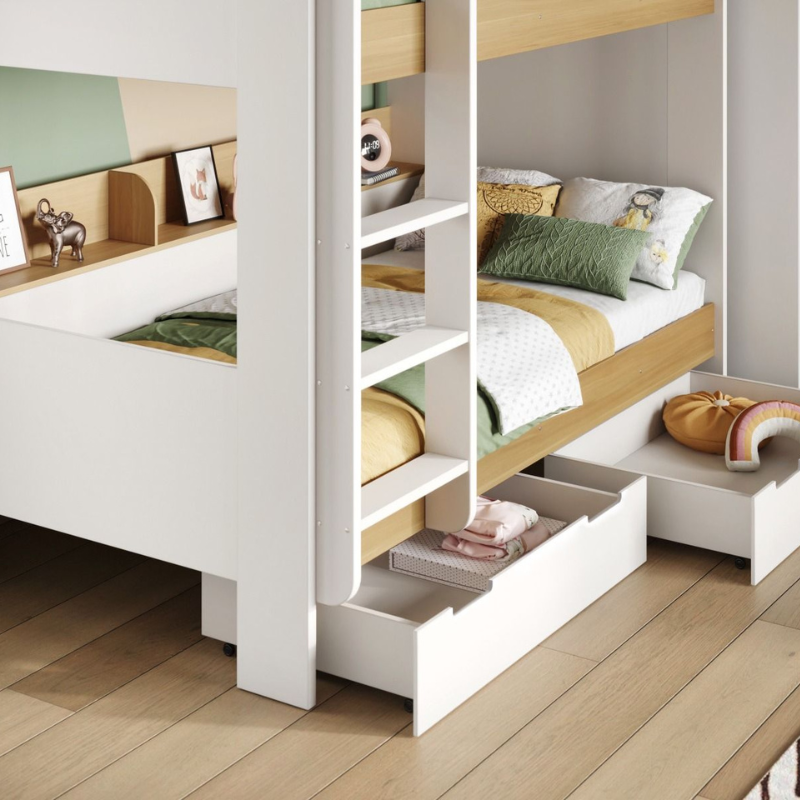 Flair Eddie Storage Bunk Bed with Shelves, 90x190 cm - White