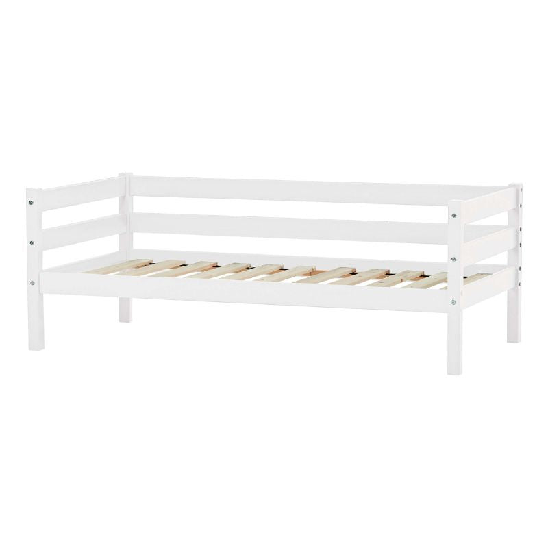 white wooden frame junior bed on white background