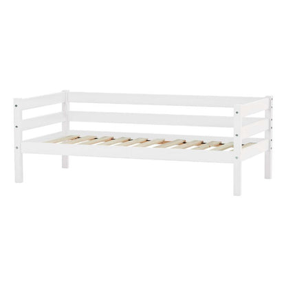 white wooden frame junior bed on white background
