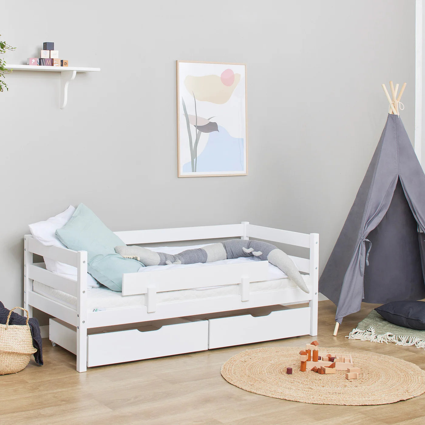 Hoppekids ECO Comfort Toddler Bed 70x160cm with Drawers and Bed Rail