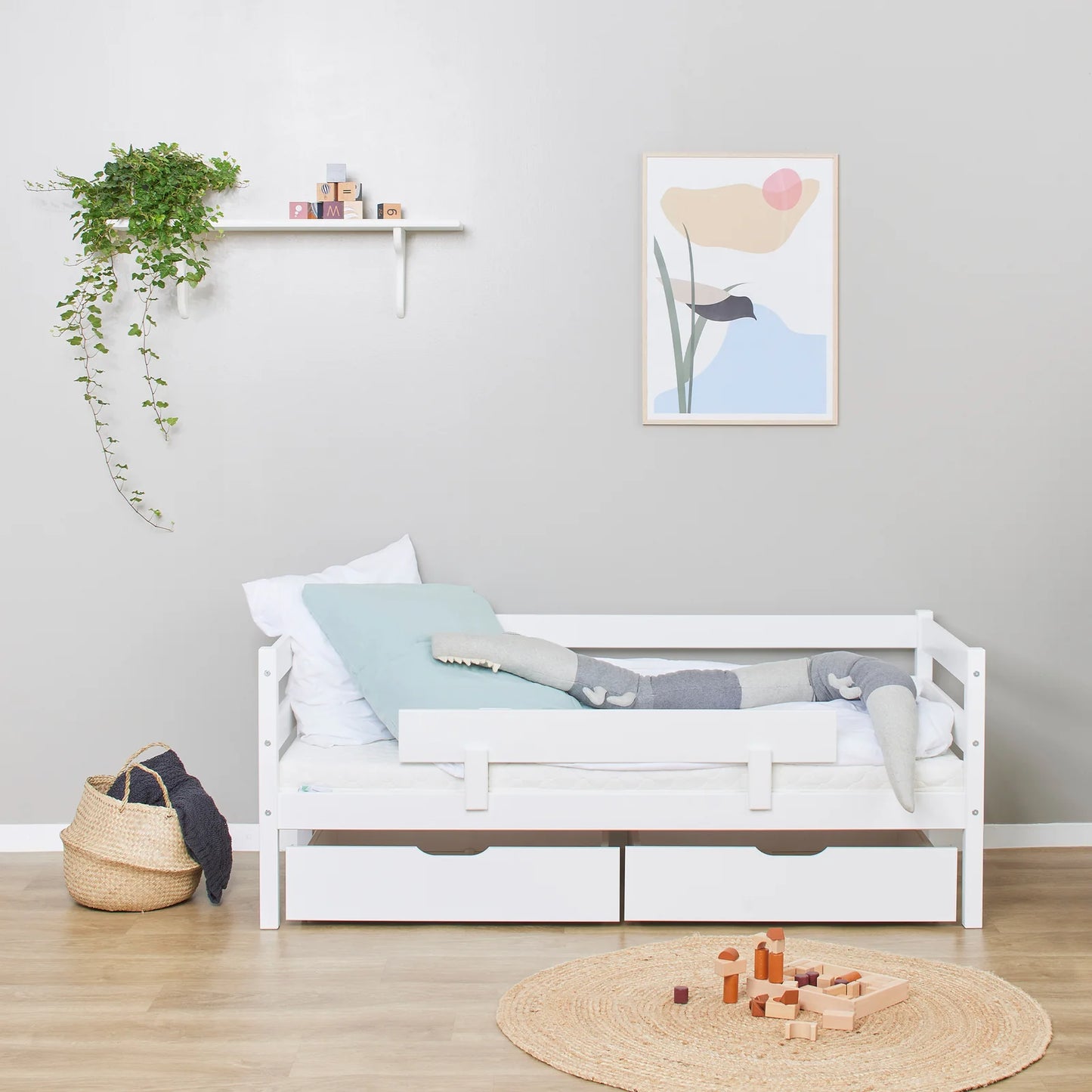 Hoppekids ECO Comfort Toddler Bed 70x160cm with Drawers and Bed Rail