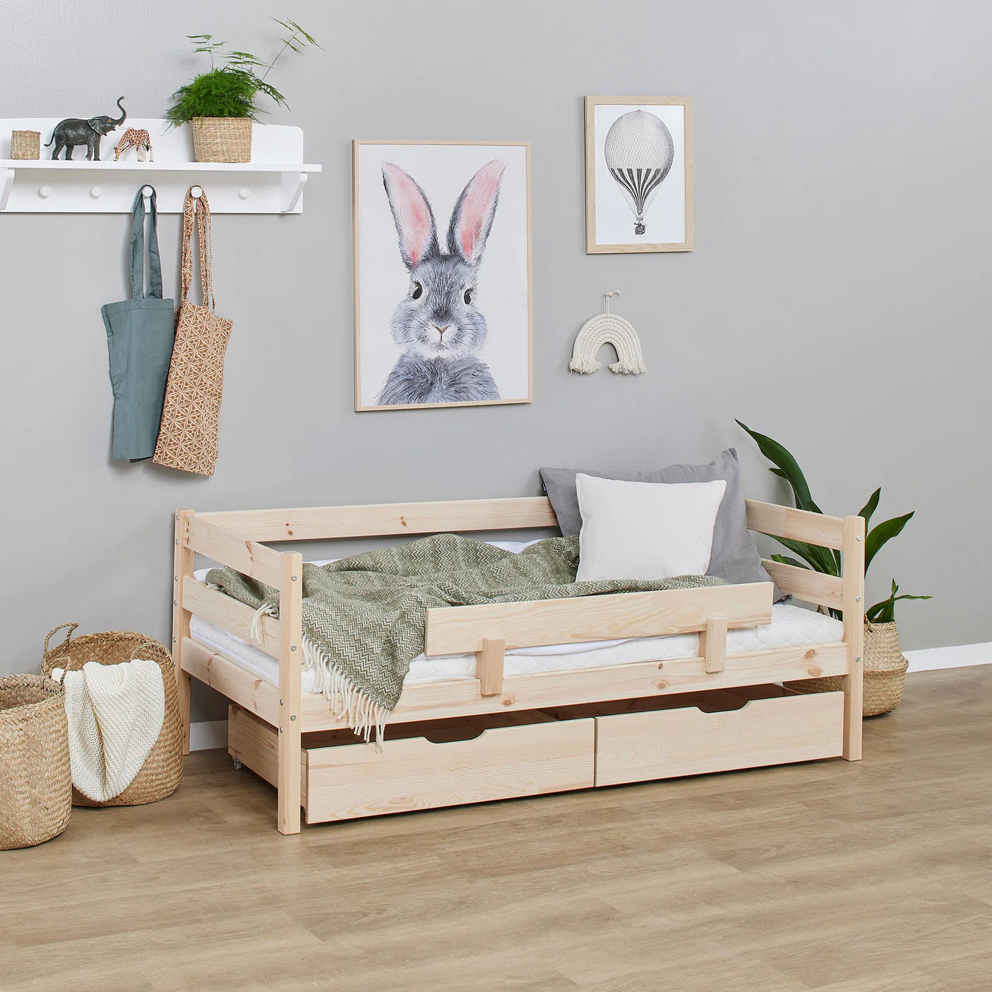 Hoppekids ECO Comfort Toddler Bed 70x160cm with Drawers and Bed Rail