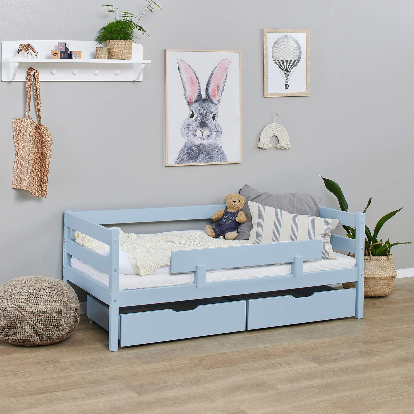 Hoppekids ECO Comfort Toddler Bed 70x160cm with Drawers and Bed Rail