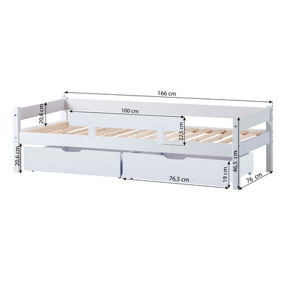 Hoppekids Junior Bed 70x160cm with Drawers & Bed Rail, Dusted Blue