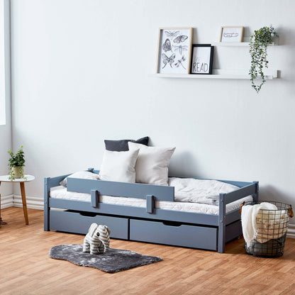 Hoppekids Junior Bed 70x160cm with Drawers & Bed Rail, Dusted Blue