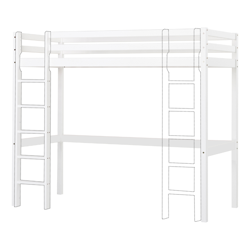 White loft bed with ladder on a white background