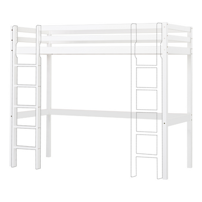 White loft bed with ladder on a white background