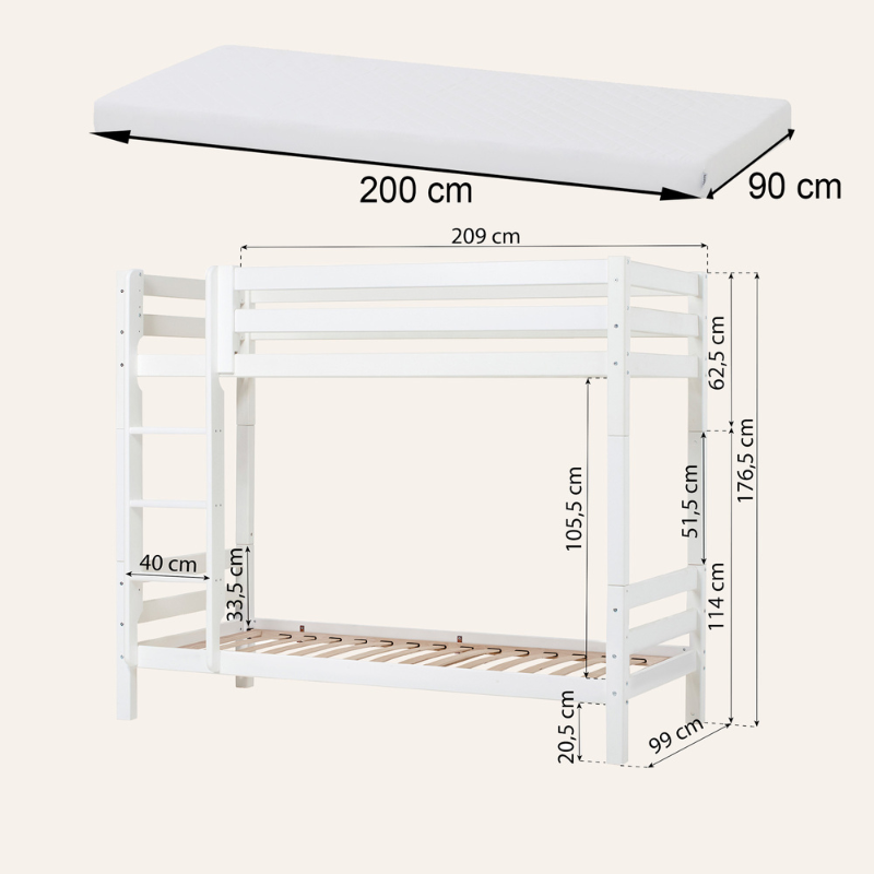 Bed Package: ECO Luxury High Bunk Bed, 90x200cm, white