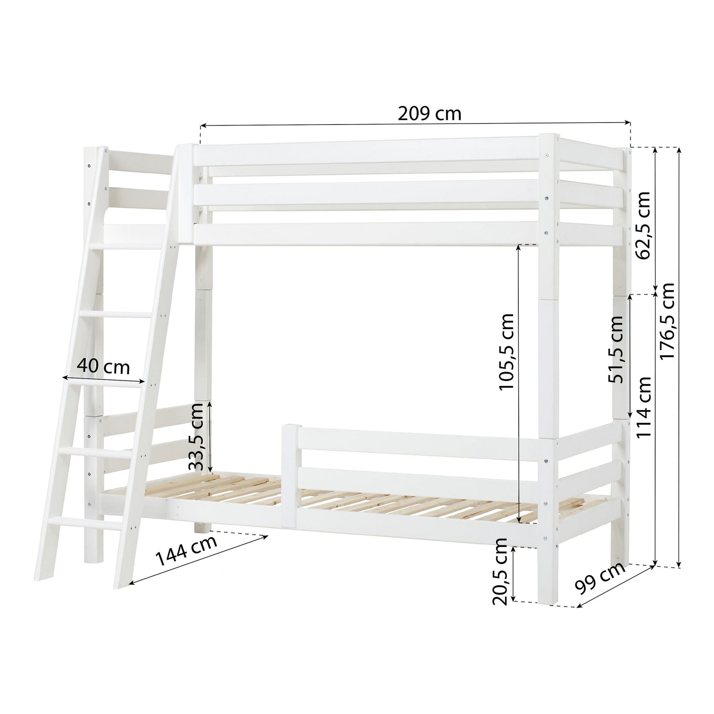Hoppekids ECO Luxury Bunk Bed with Two Bed Rails