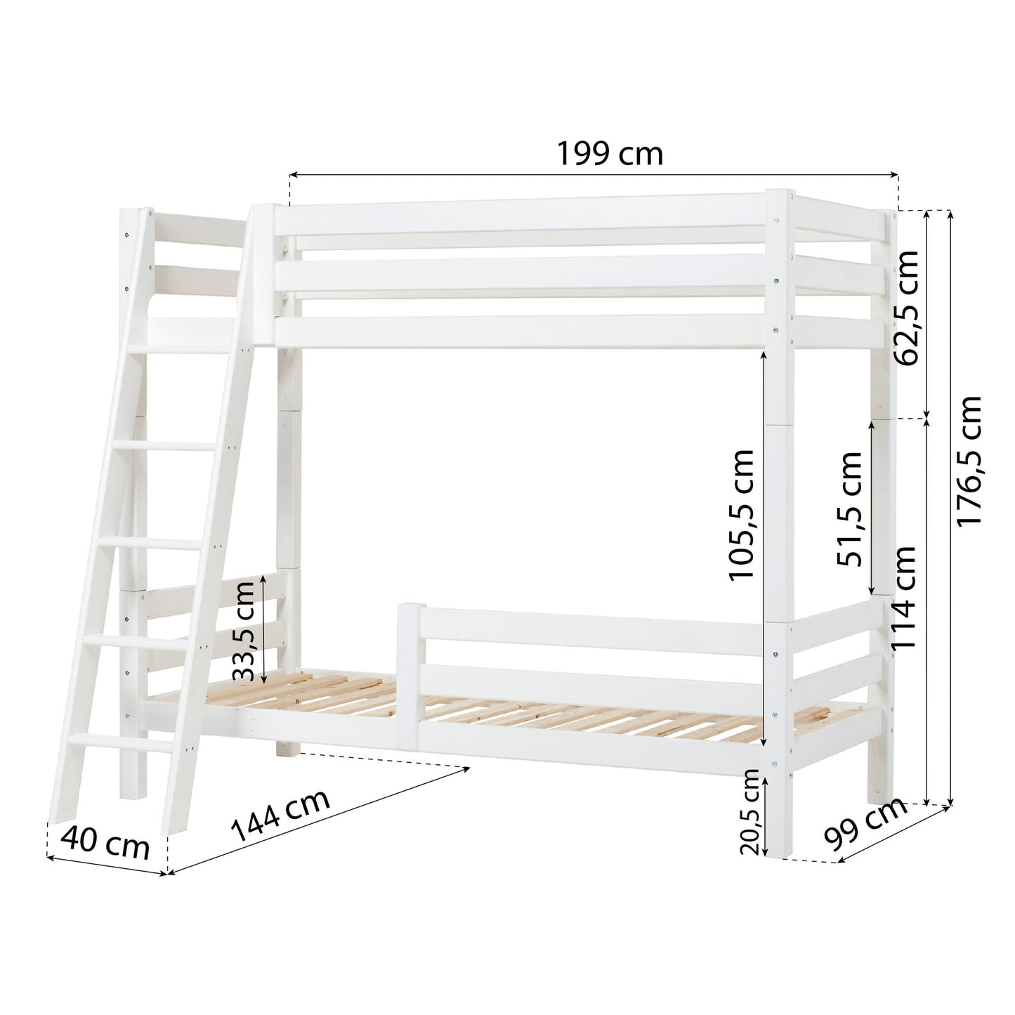 Hoppekids ECO Luxury Bunk Bed with Two Bed Rails