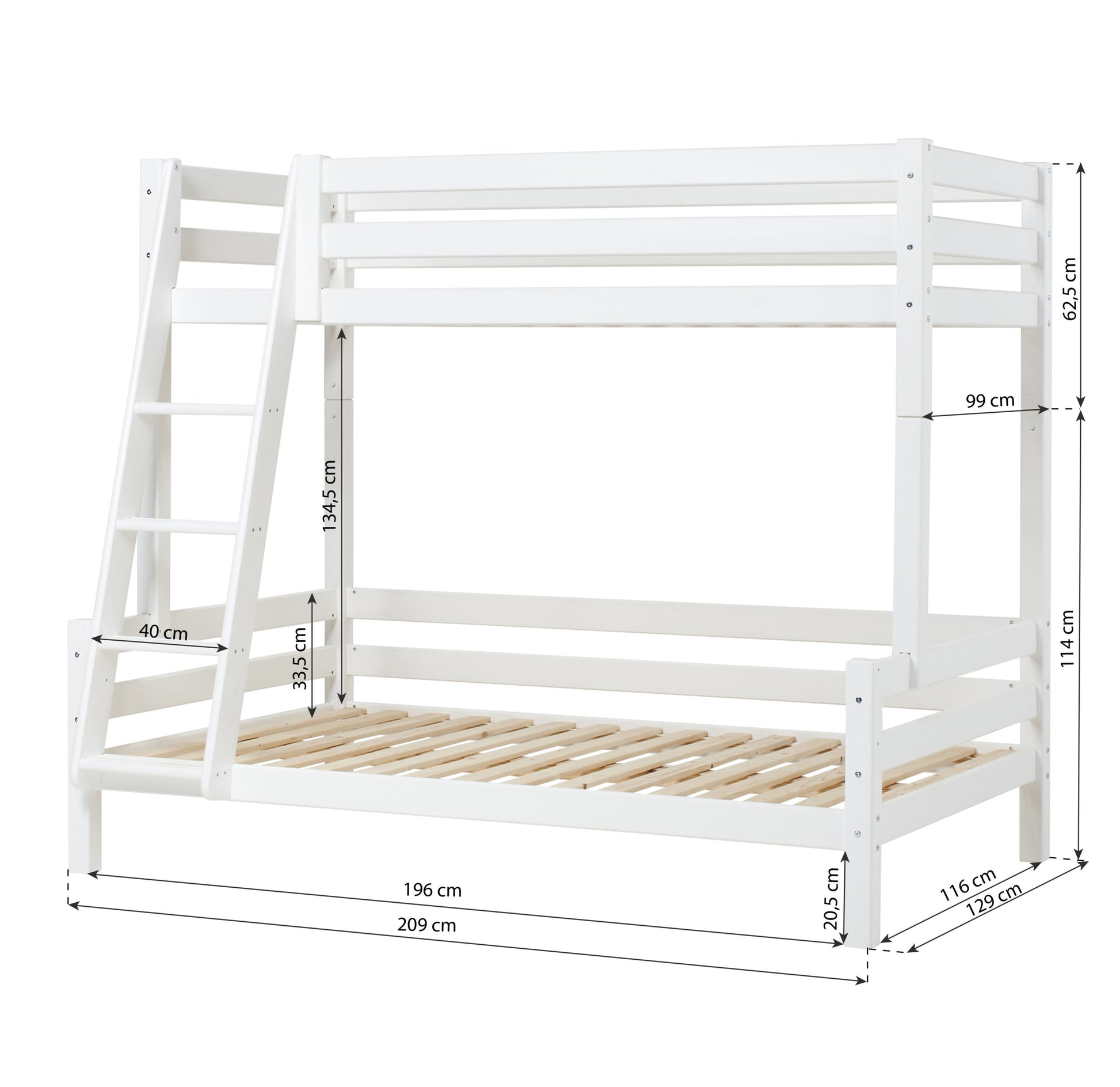 Hoppekids ECO Luxury Family bunk bed, White, Pine, 120x200 cm 