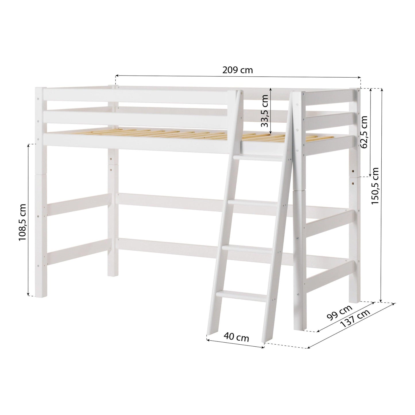 Hoppekids ECO Luxury Mid-High Bed with Red Ole Lukoie Bed Curtain