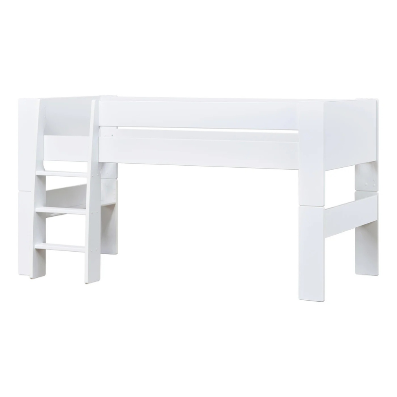 White wooden bed frame on a white background