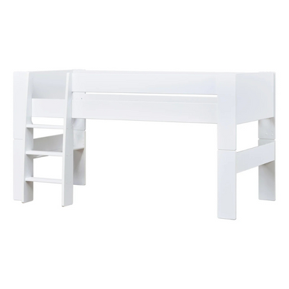 White wooden bed frame on a white background