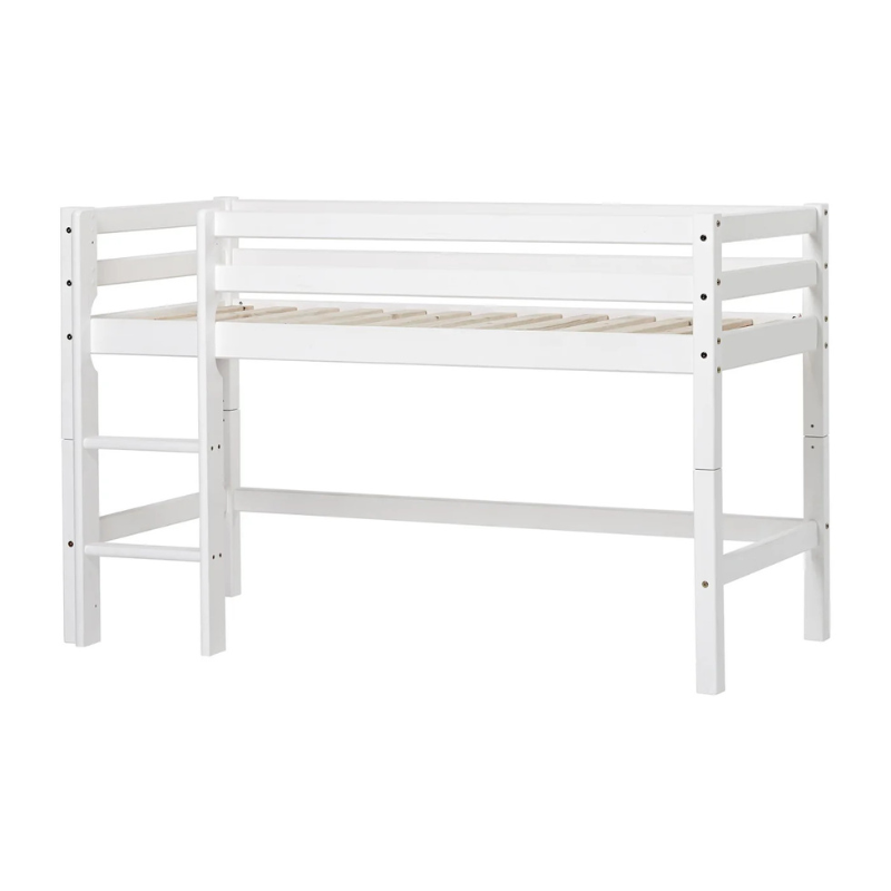 White wooden bed frame on a white background