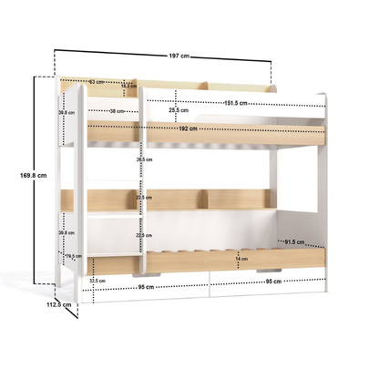 Flair Eddie Storage Bunk Bed with Shelves, 90x190 cm - White