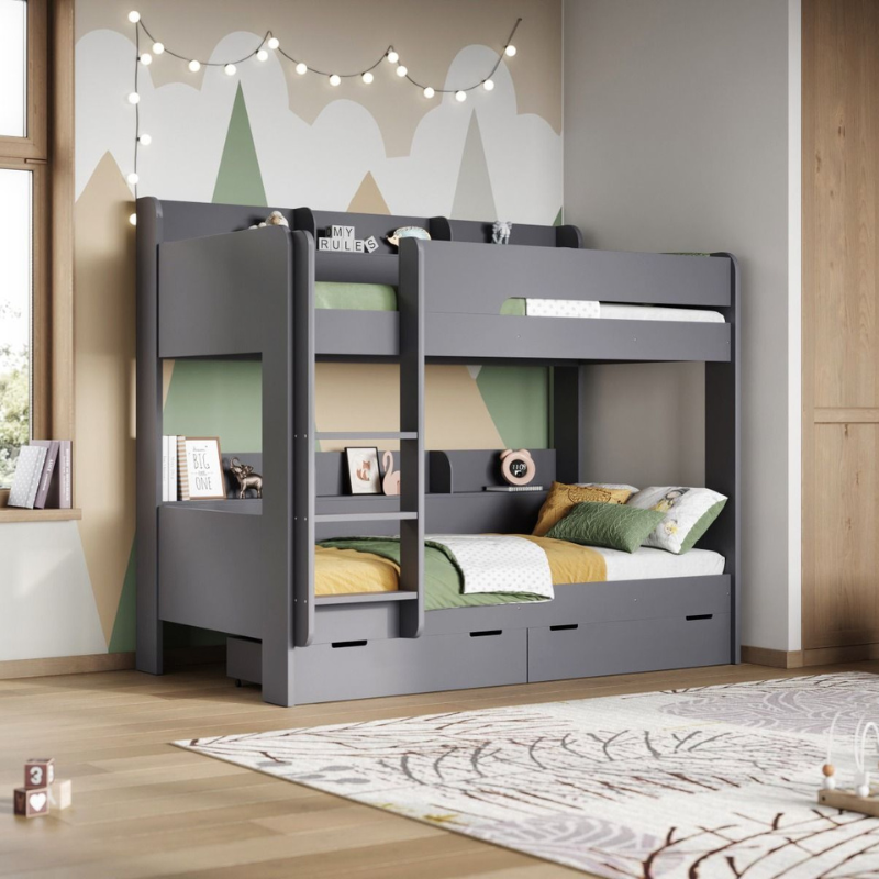 Flair Eddie Storage Bunk Bed with Shelves, 90x190 cm - White