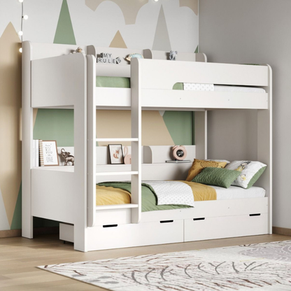 Flair Eddie Storage Bunk Bed with Shelves, 90x190 cm - White