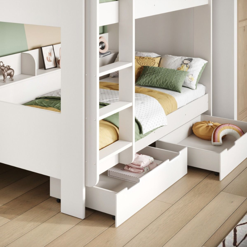 Flair Eddie Storage Bunk Bed with Shelves, 90x190 cm - White