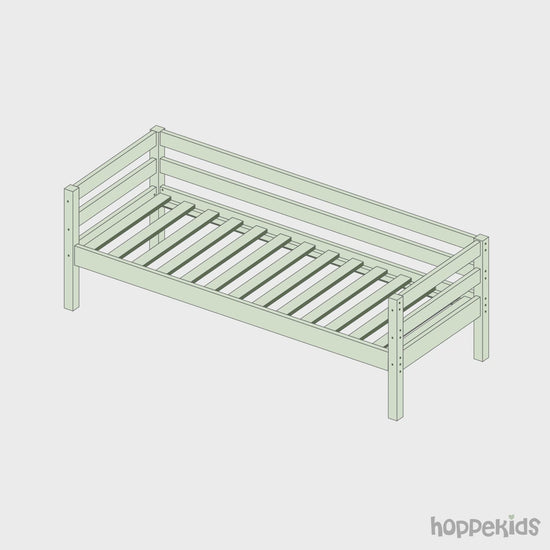 animation video showing a bed changing from a mid high bed to a standard hight bed